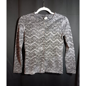 Upper East Side Small Black Gray Y2k Button Up Statement Cardigan USA 90s Rare